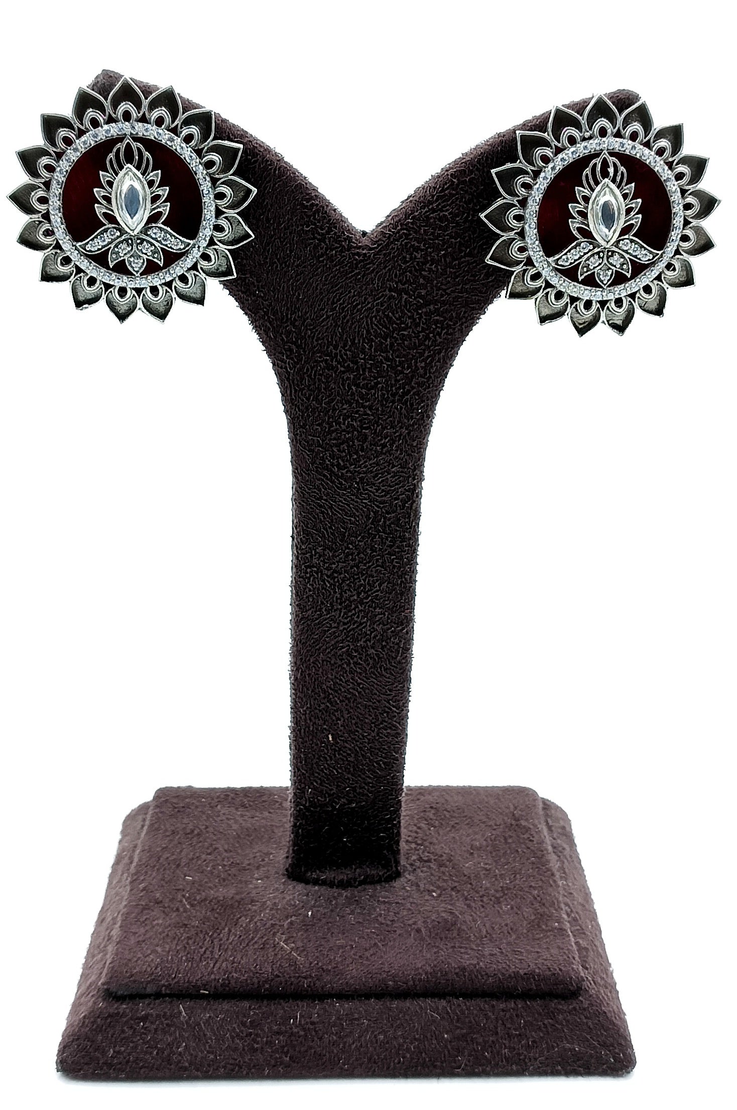 Maroon Velvet Lotus Stud Earrings