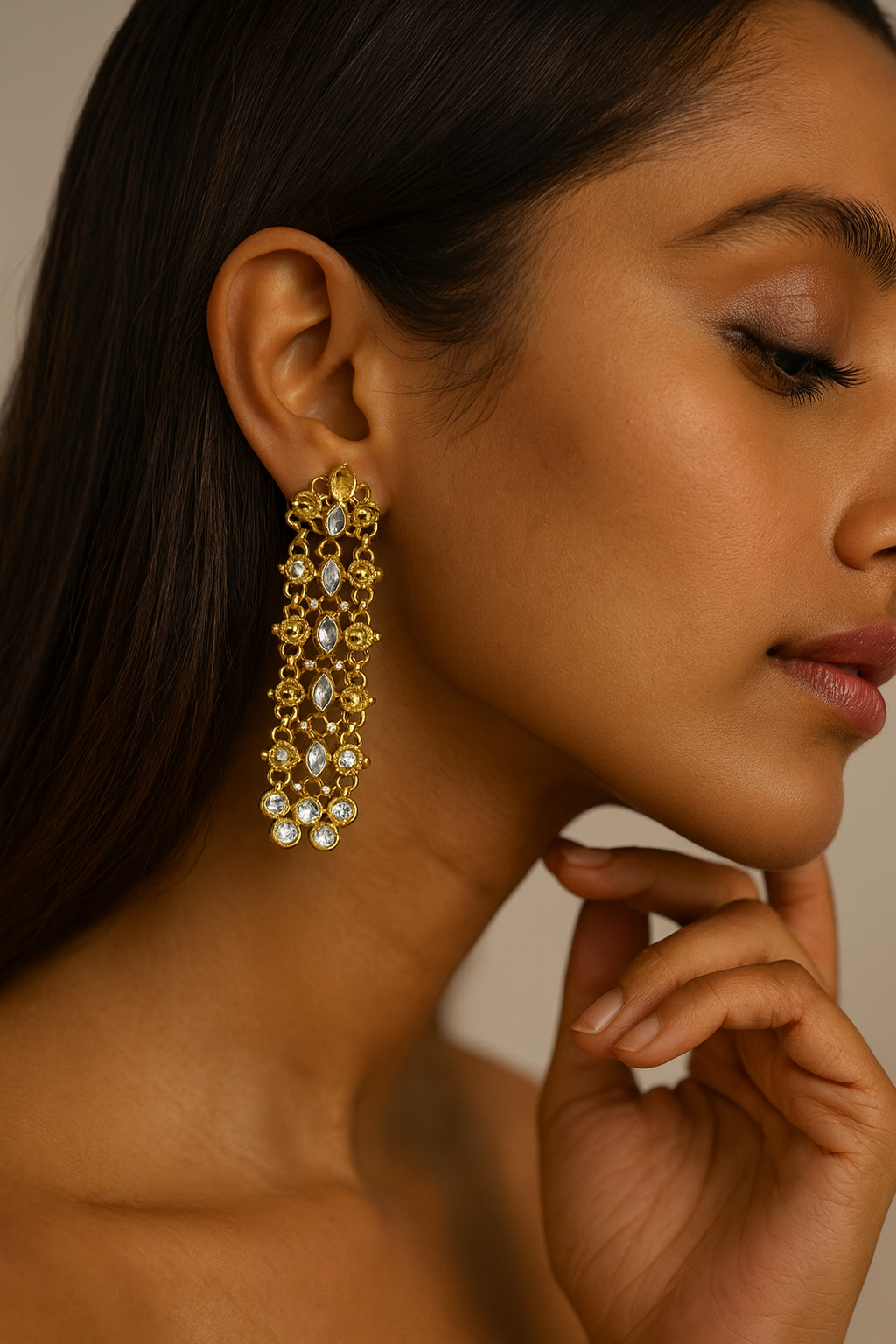 Floral Drop Earrings with Kundan Sparkle
