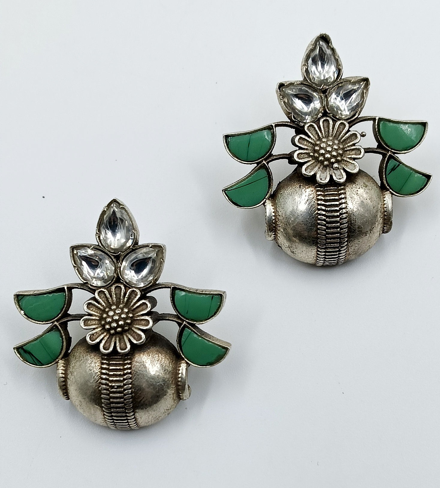 Green Enamel Dome Studs in Silver
