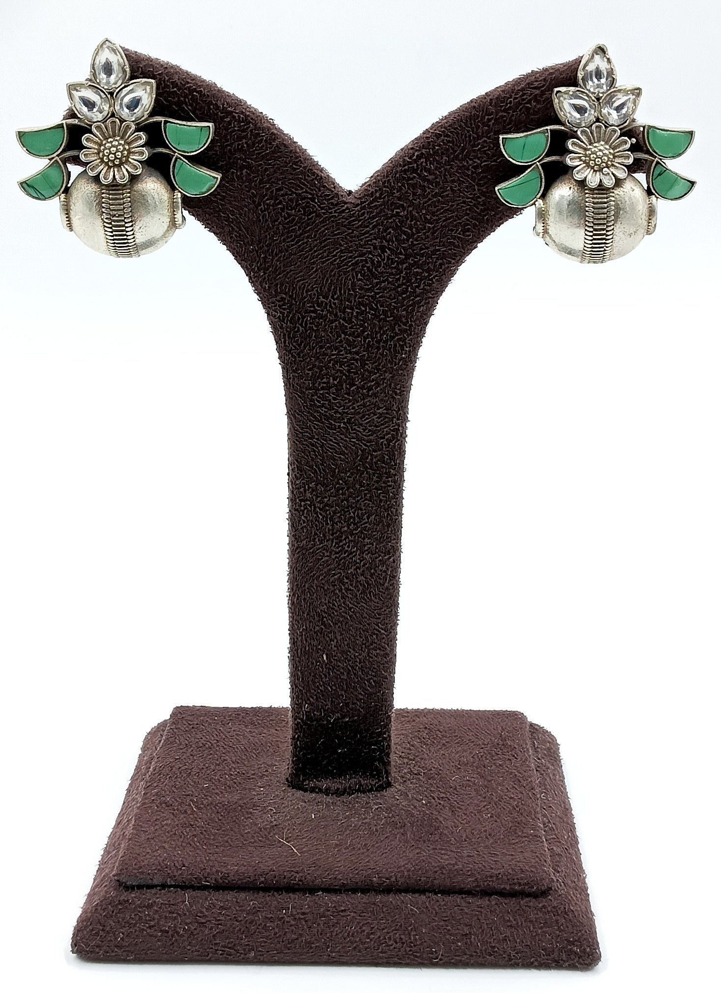 Green Enamel Dome Studs in Silver