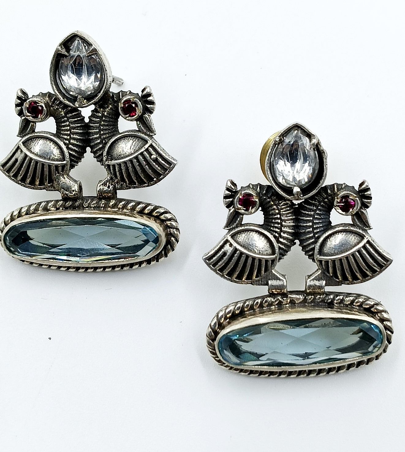 Red & Aqua Blue Bird Stud Earrings