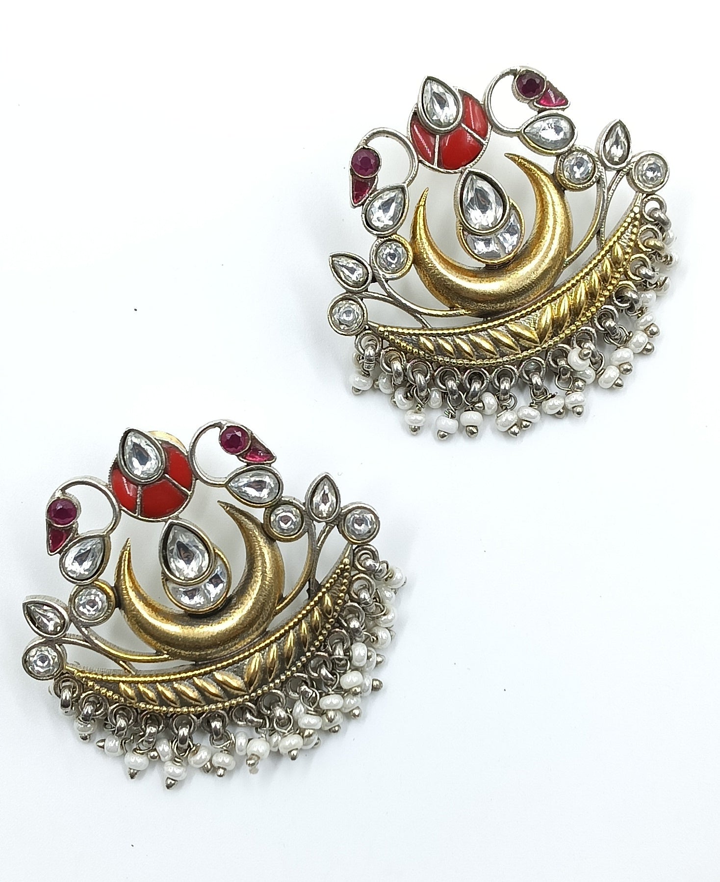 Statement Chandbalis with Red Stones and Kundan