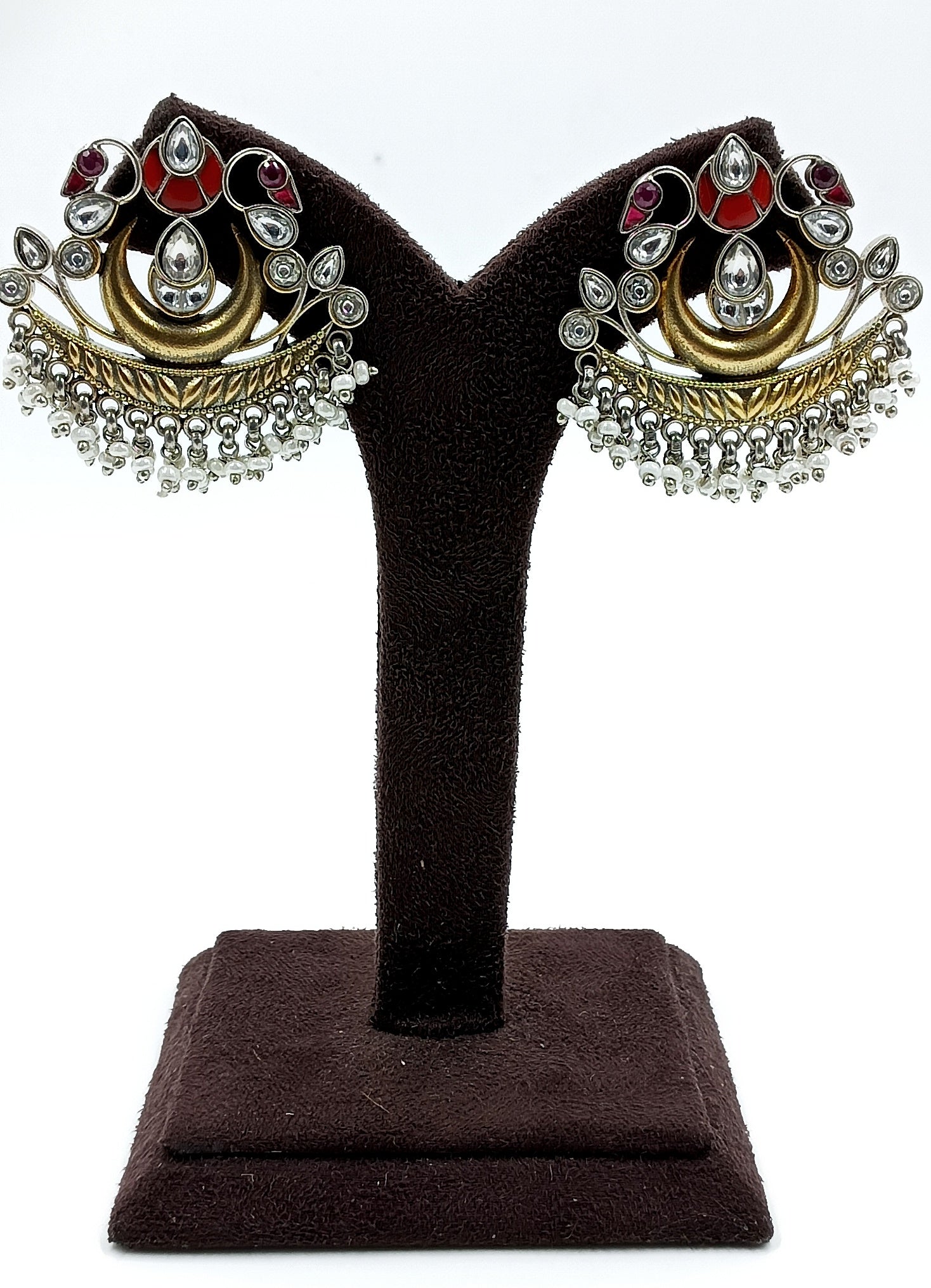 Statement Chandbalis with Red Stones and Kundan