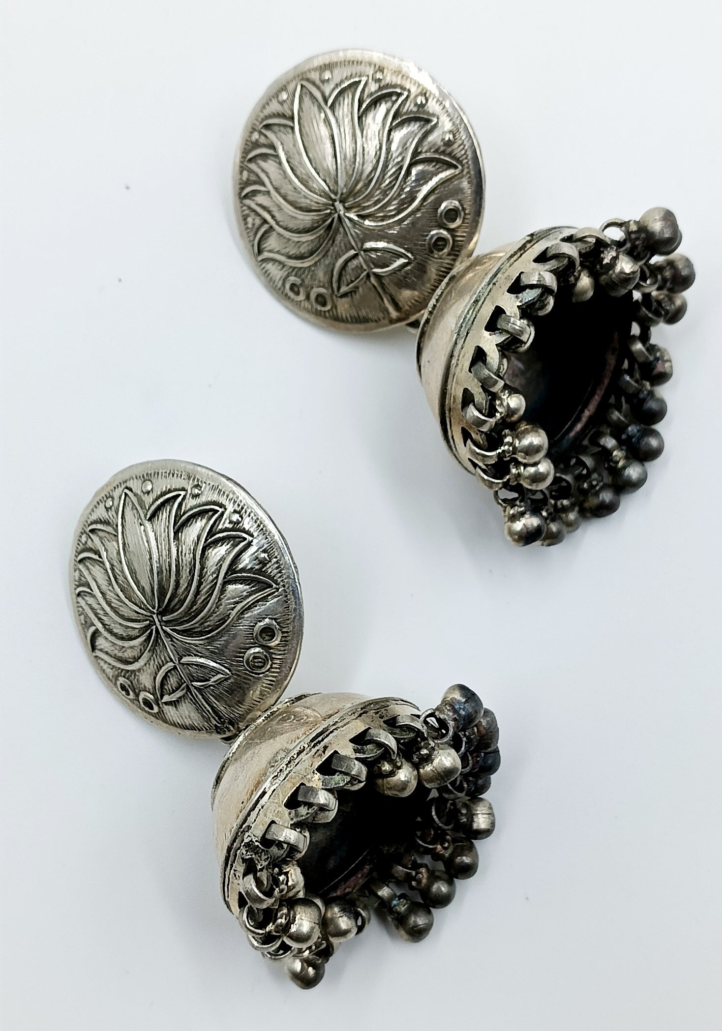 Lotus Dome Jhumkas in Oxidised Silver
