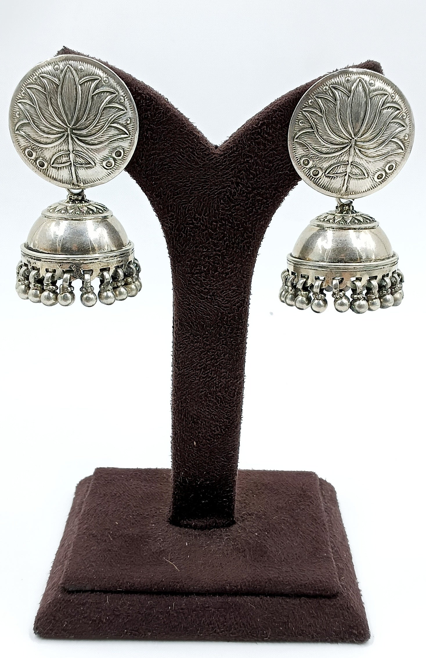 Lotus Dome Jhumkas in Oxidised Silver