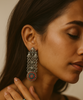 Dangling Tribal Silver Earrings with Mosaic Disc