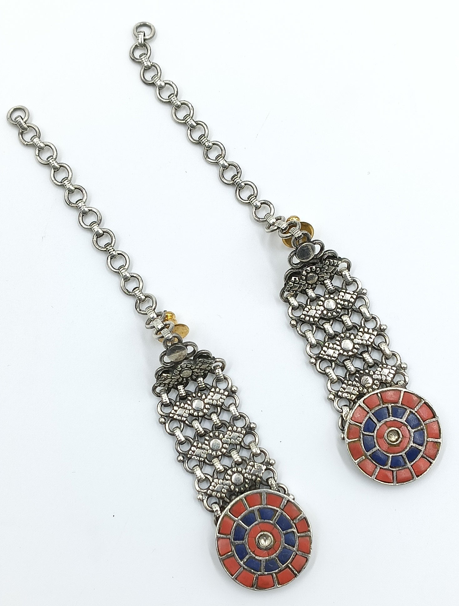 Dangling Tribal Silver Earrings with Mosaic Disc
