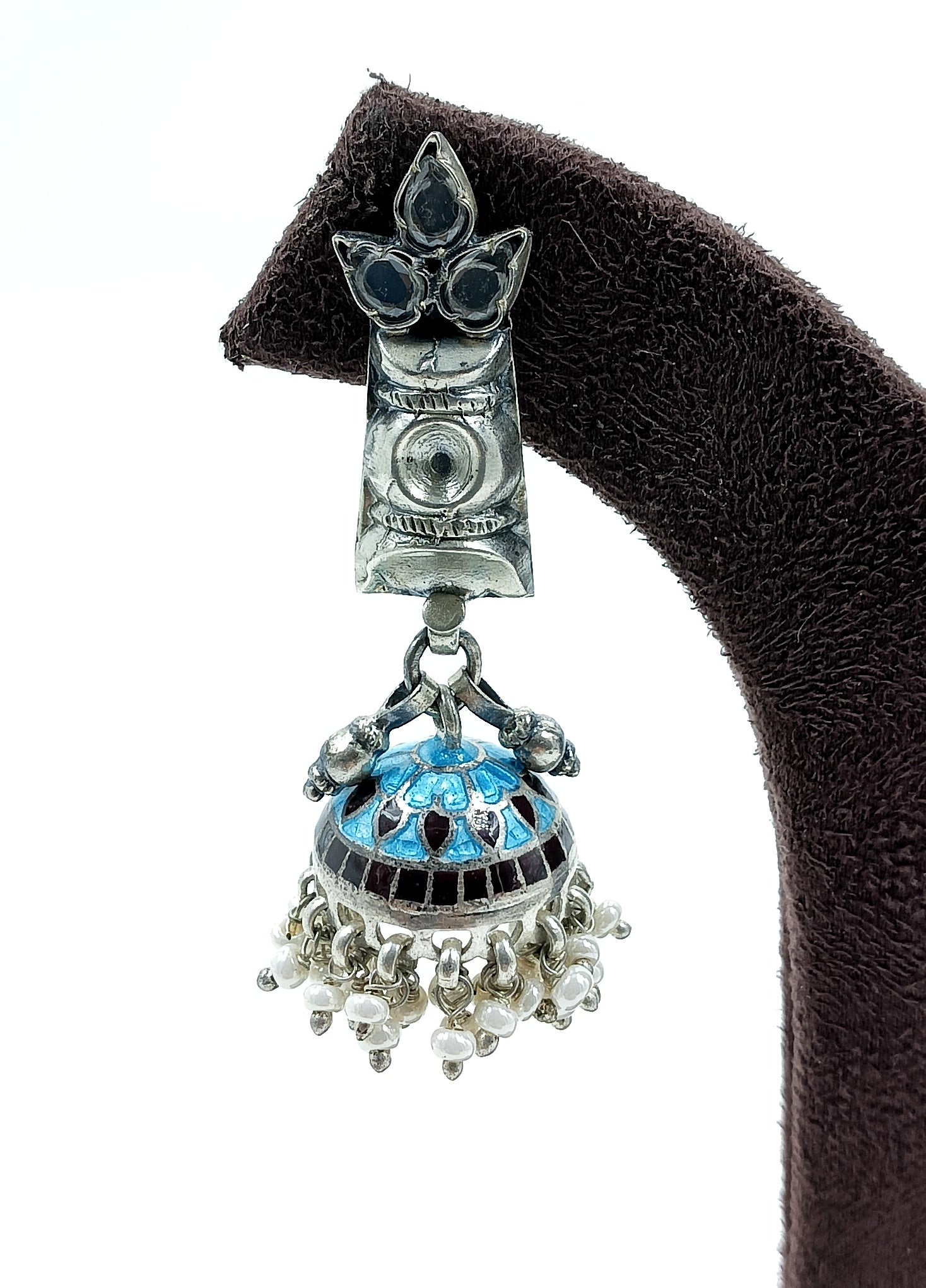 Oxidised Jhumka Earrings with Enamel Dome
