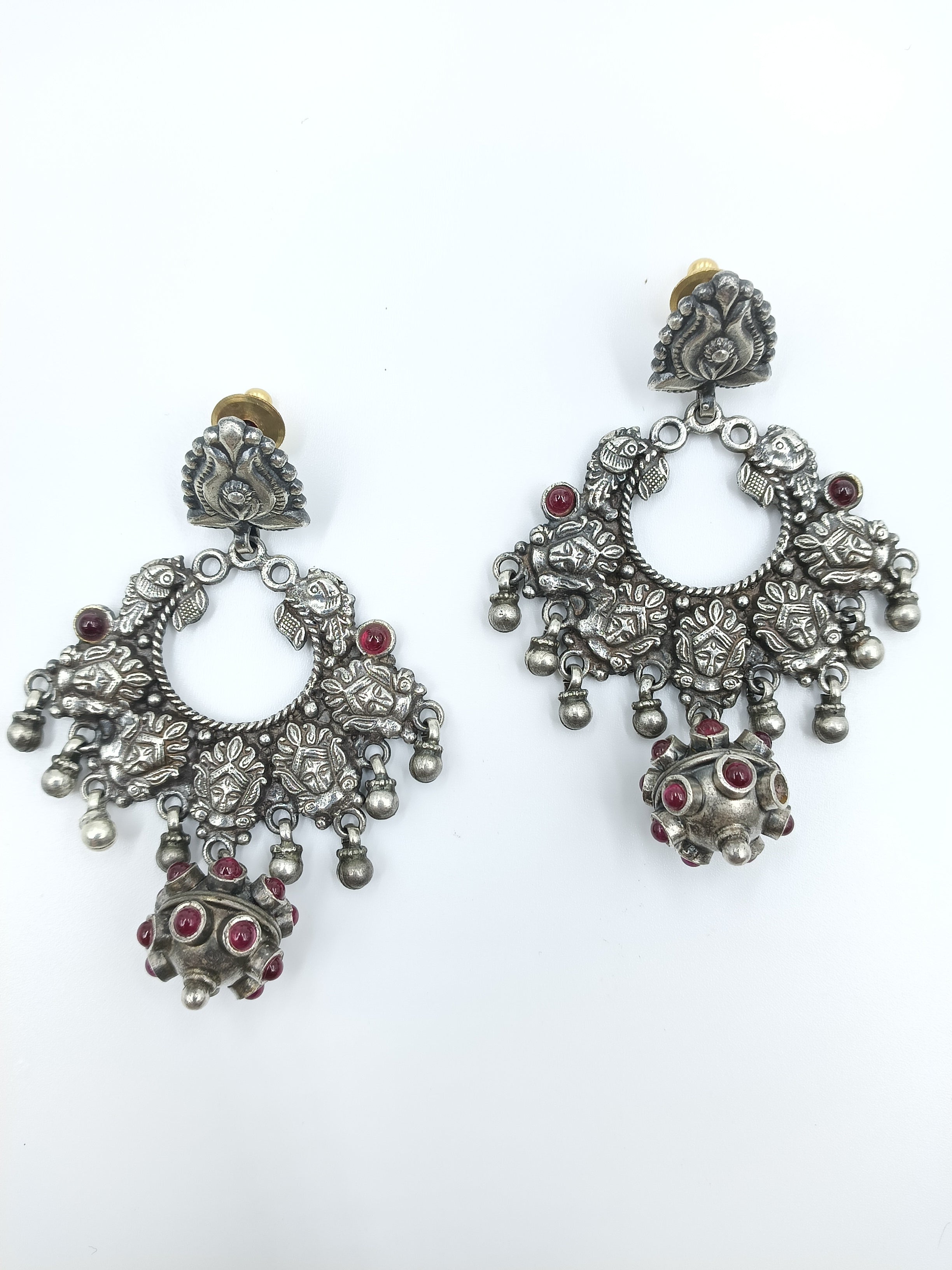 Oxidized Ghunghroo Jhumka Earrings with Peacock Motifs