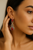 Red Coral Drop Earrings in Hand-Etched Silver Frame