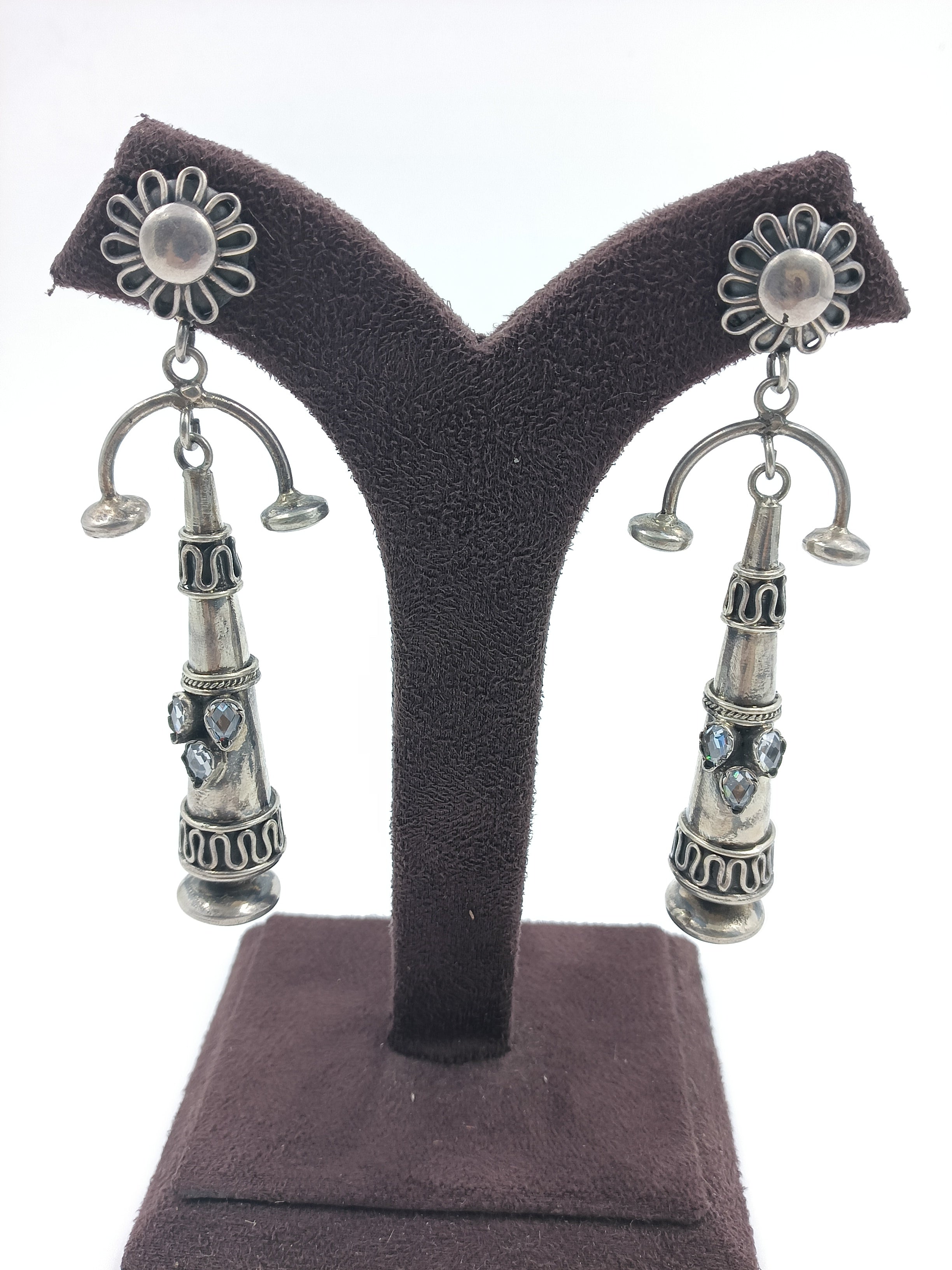 Tribal Cone Drop Earrings with Aqua Accents