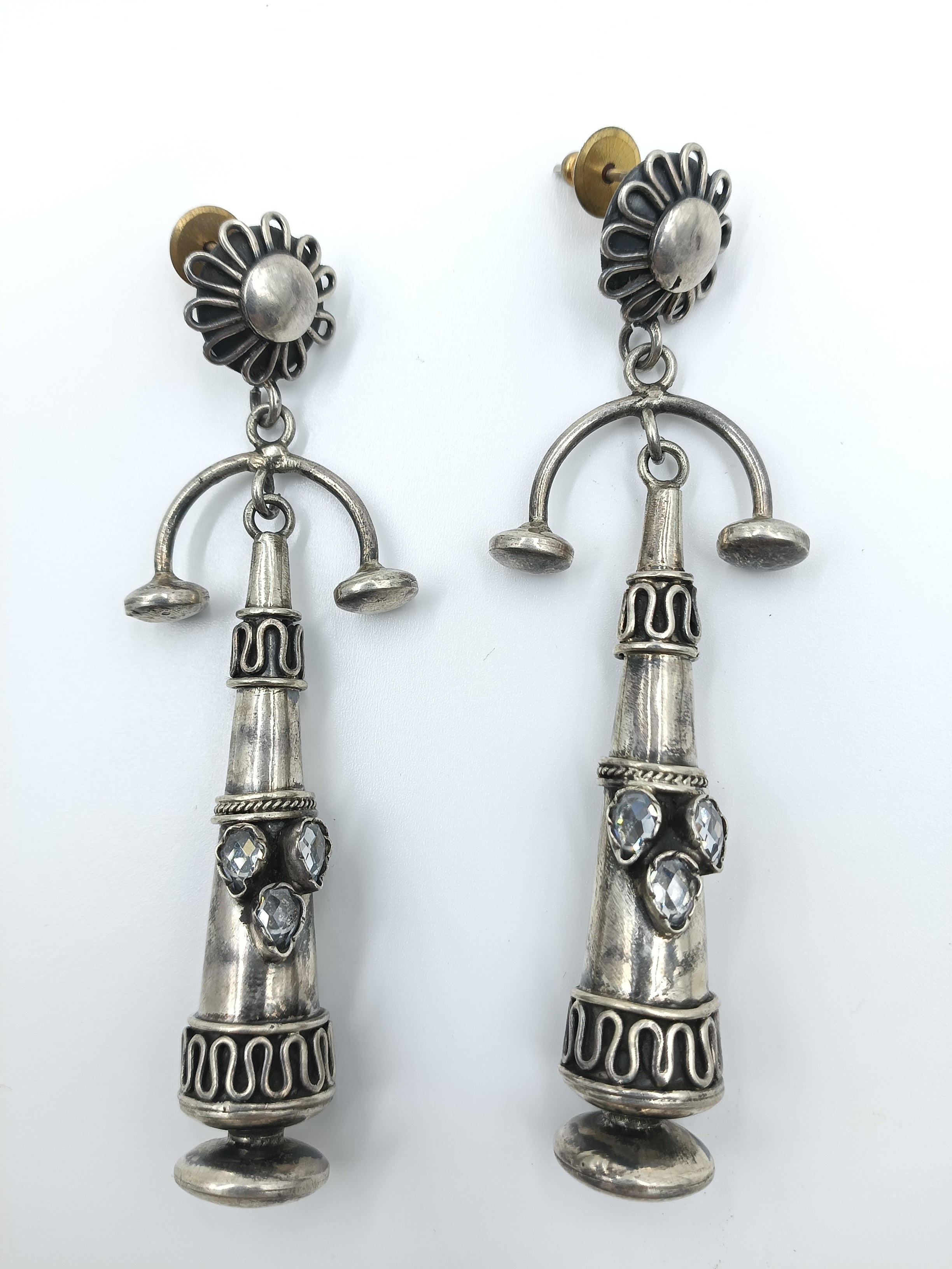 Tribal Cone Drop Earrings with Aqua Accents