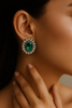 Emerald Green Stud Earrings in Kundan Floral Frame
