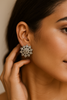 Statement Kundan Flower Studs in Pure Silver