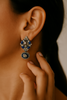 Peacock Motif Earrings with Blue Enamel Drop
