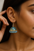 Sky Blue Enamel Jhumka Earrings with Beaded Fringe