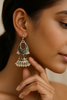 Dual Tone Meenakari Earrings with Burgundy Jhumka