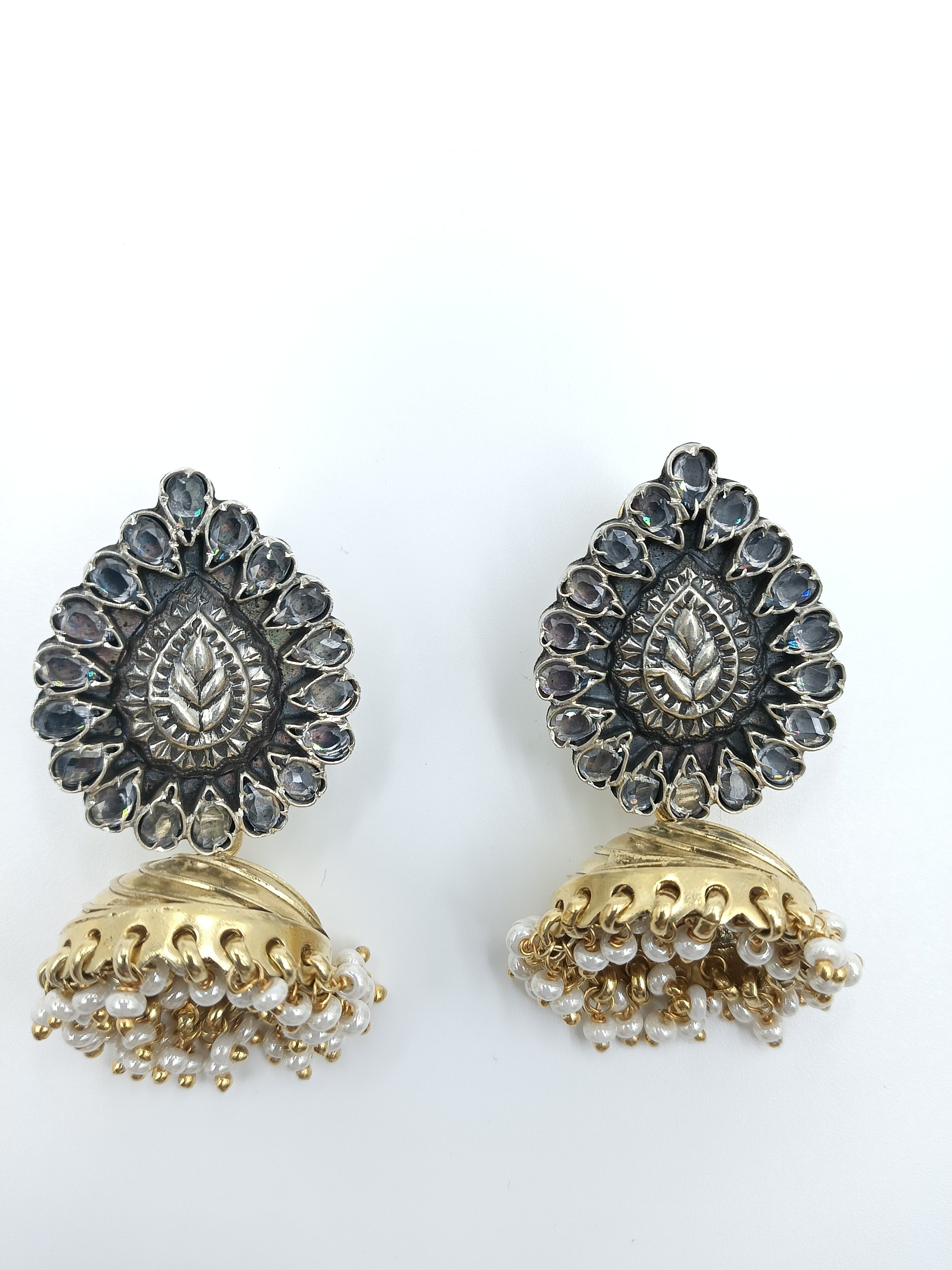 Bold Petal Stud Earrings with Dome Pearl Jhumka