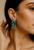 Hexa Green Stone Earrings with Beaded Fringe