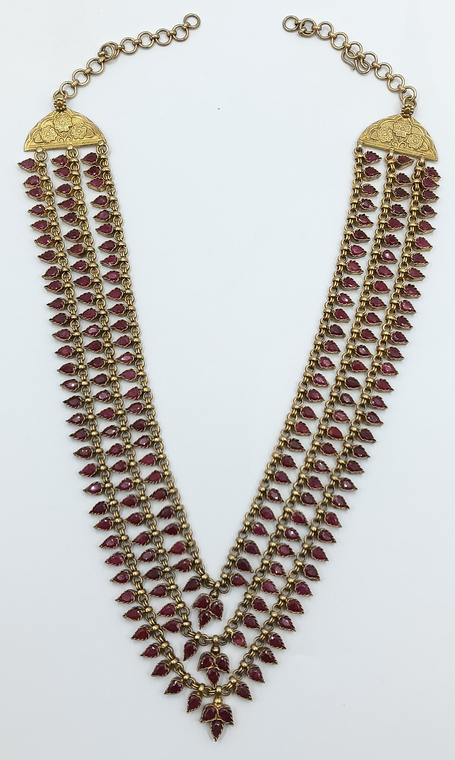 Layered Garnet Leaf Necklace in Pure Silver
