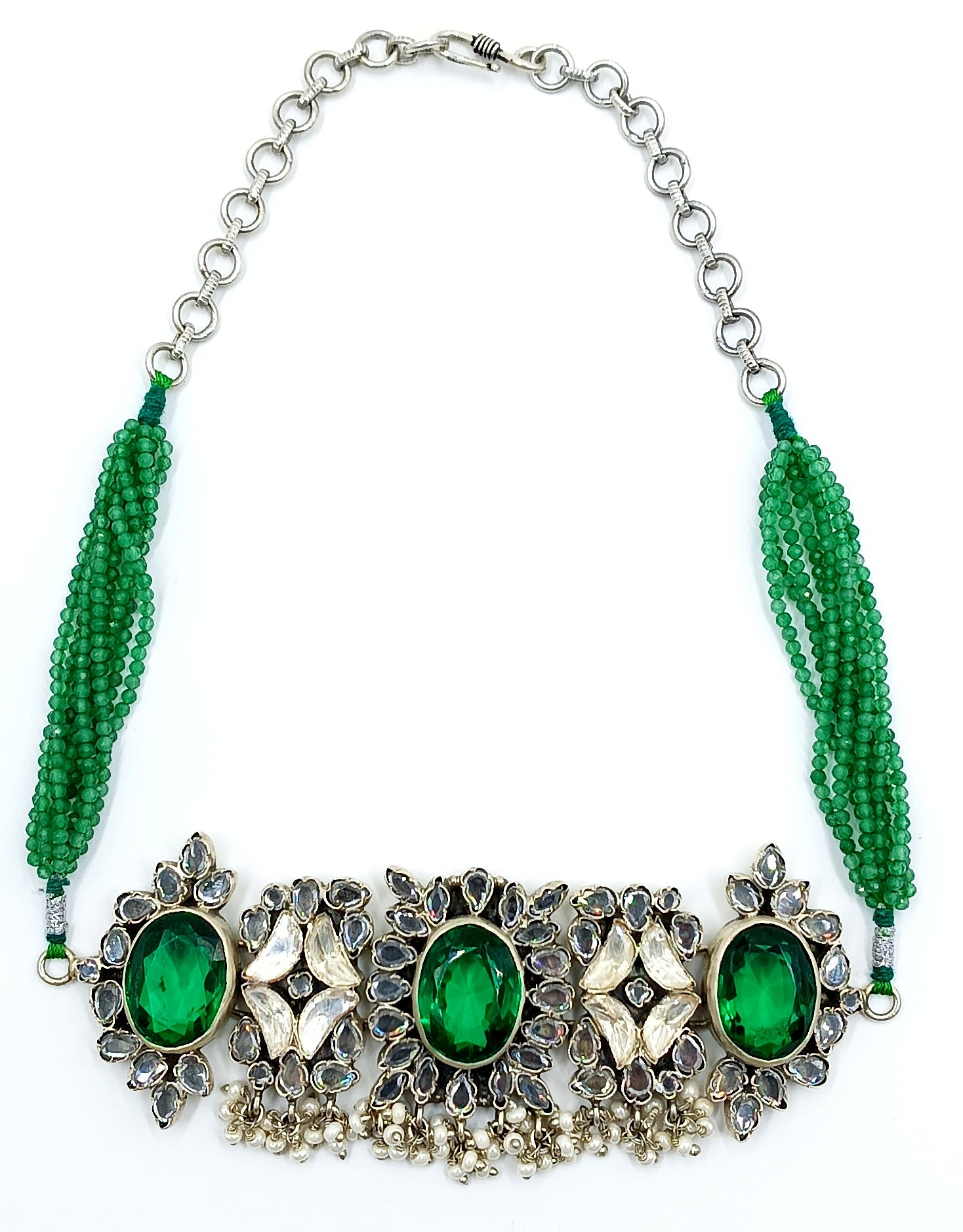 Emerald Green Beaded Choker with Kundan Work