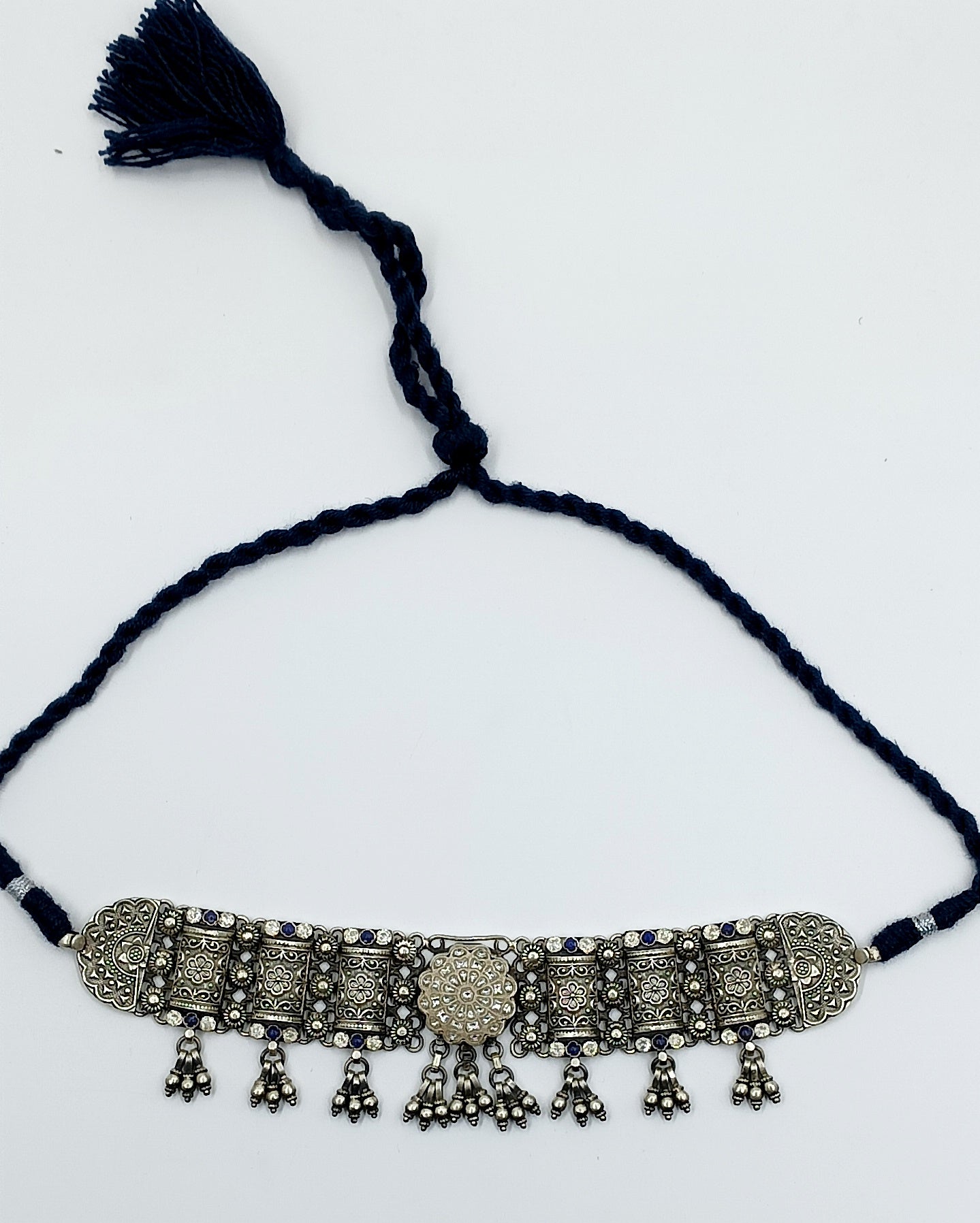 Oxidized Silver Tribal Choker with Dangling Bells