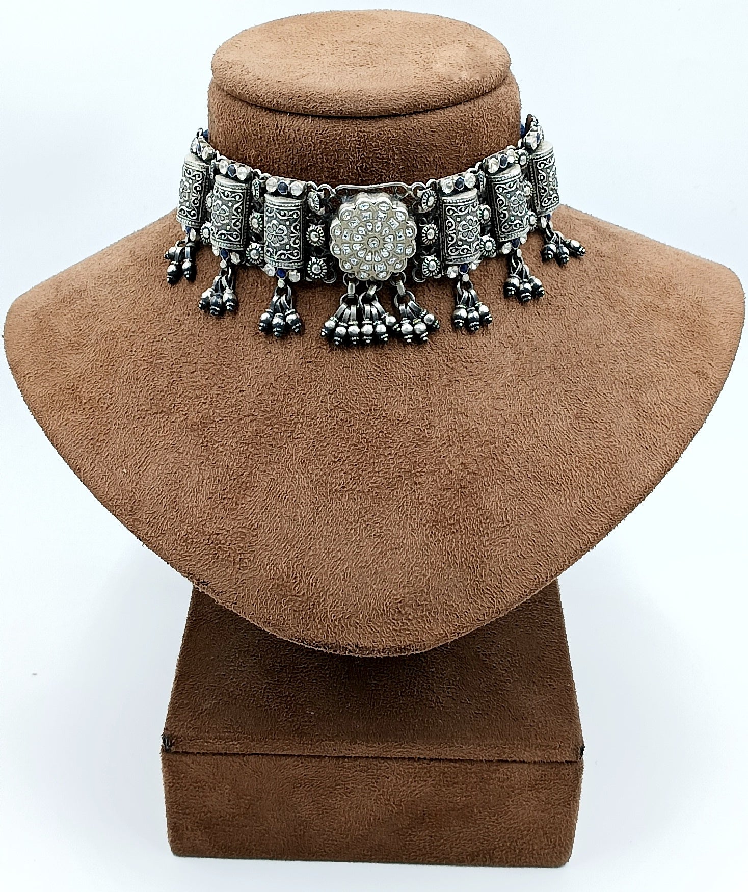 Oxidized Silver Tribal Choker with Dangling Bells