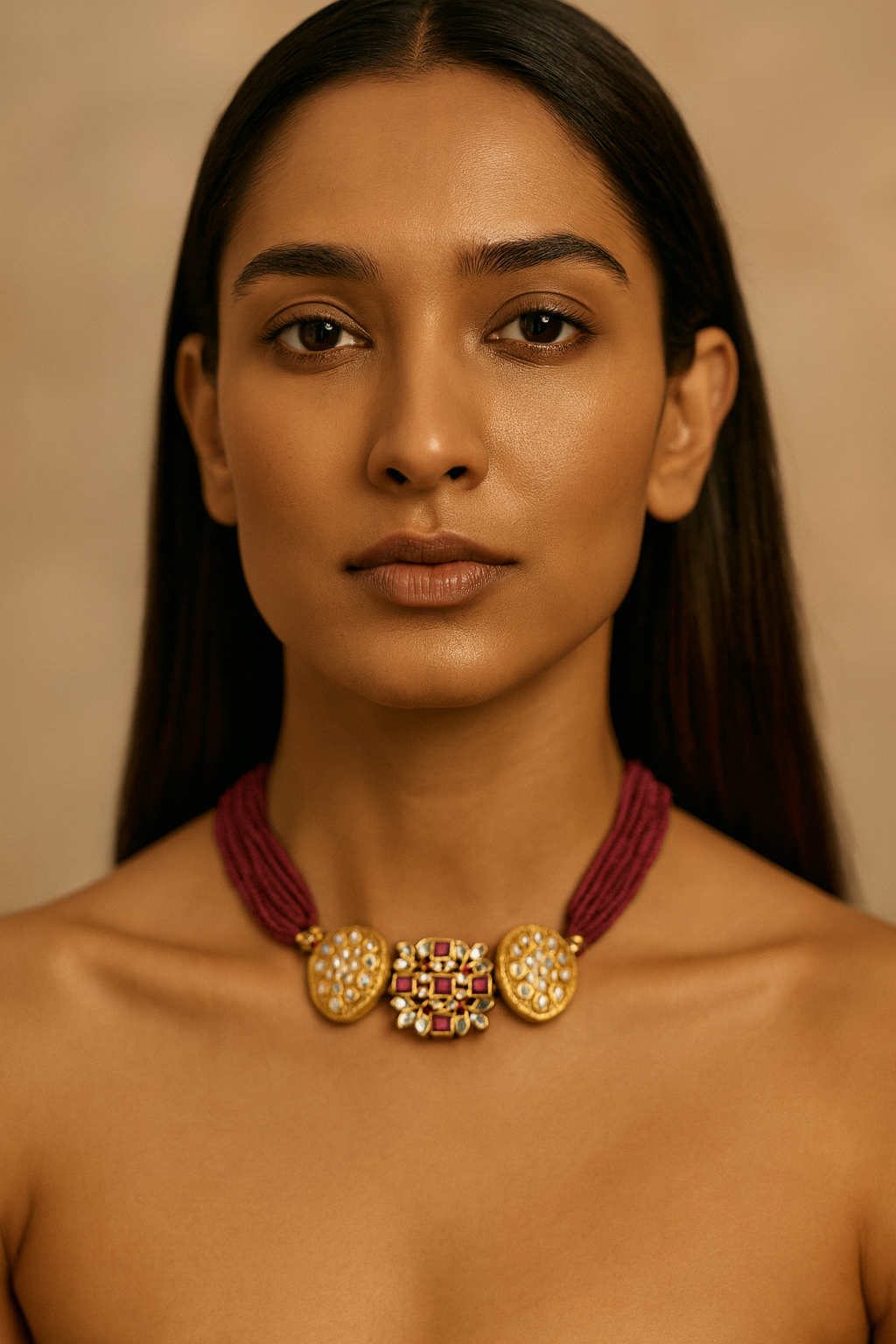 Ruby Green Enamel Choker with Kundan Accents