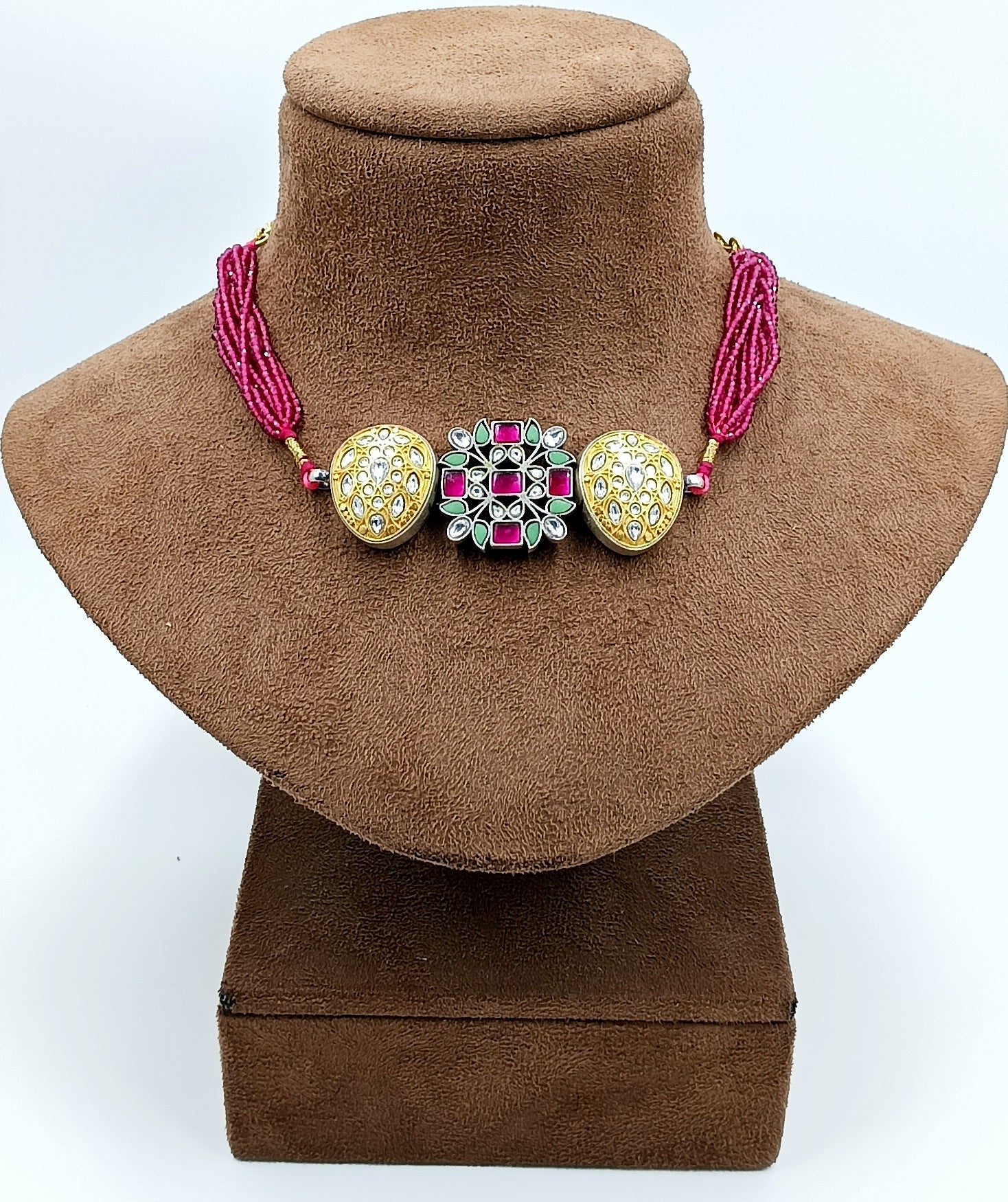 Ruby Green Enamel Choker with Kundan Accents