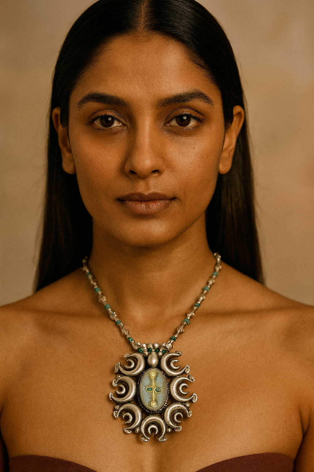 Oversized Tribal Pendant with Crescent Details