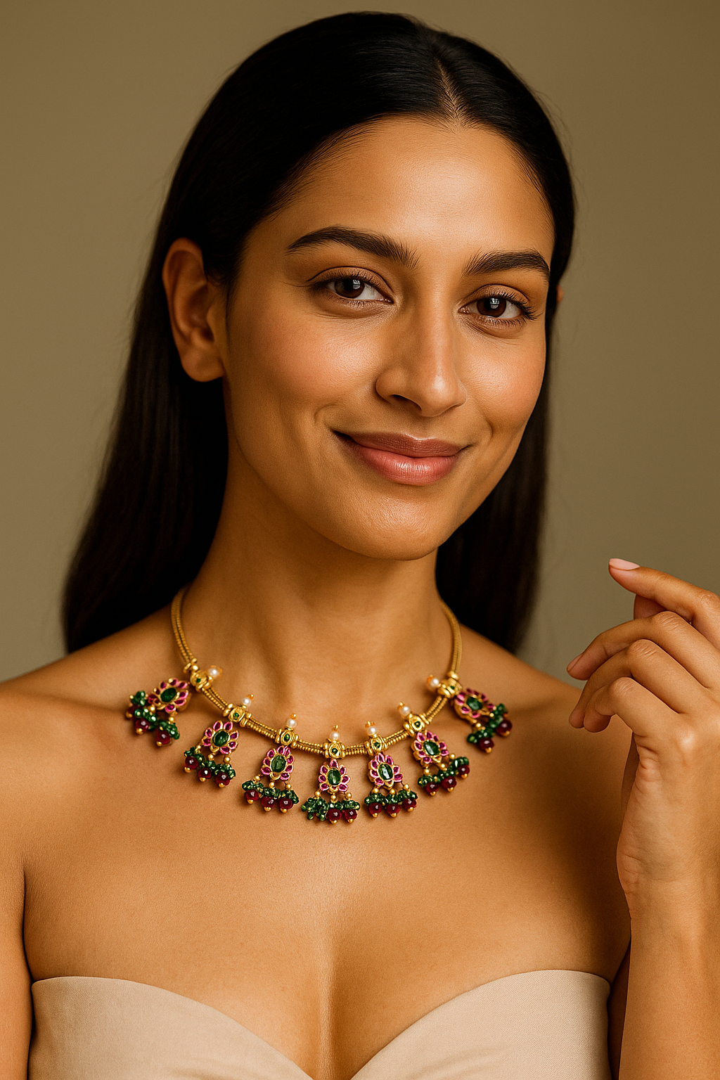 Meenakari Drop Choker with Ruby & Emerald Beads