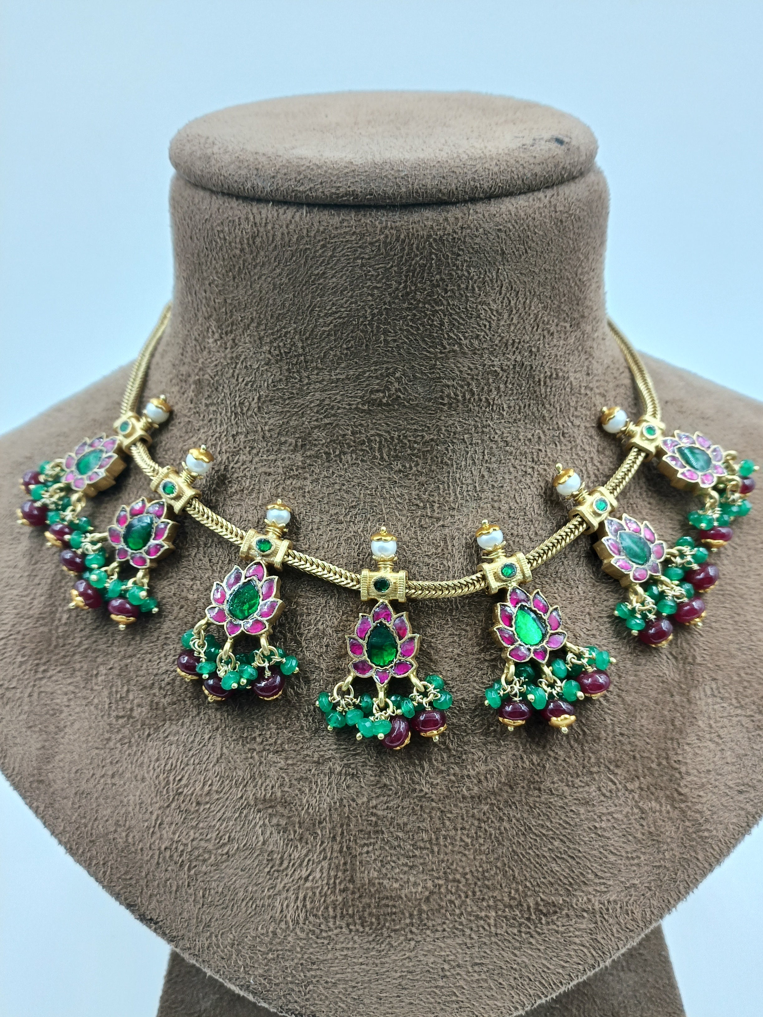 Meenakari Drop Choker with Ruby & Emerald Beads