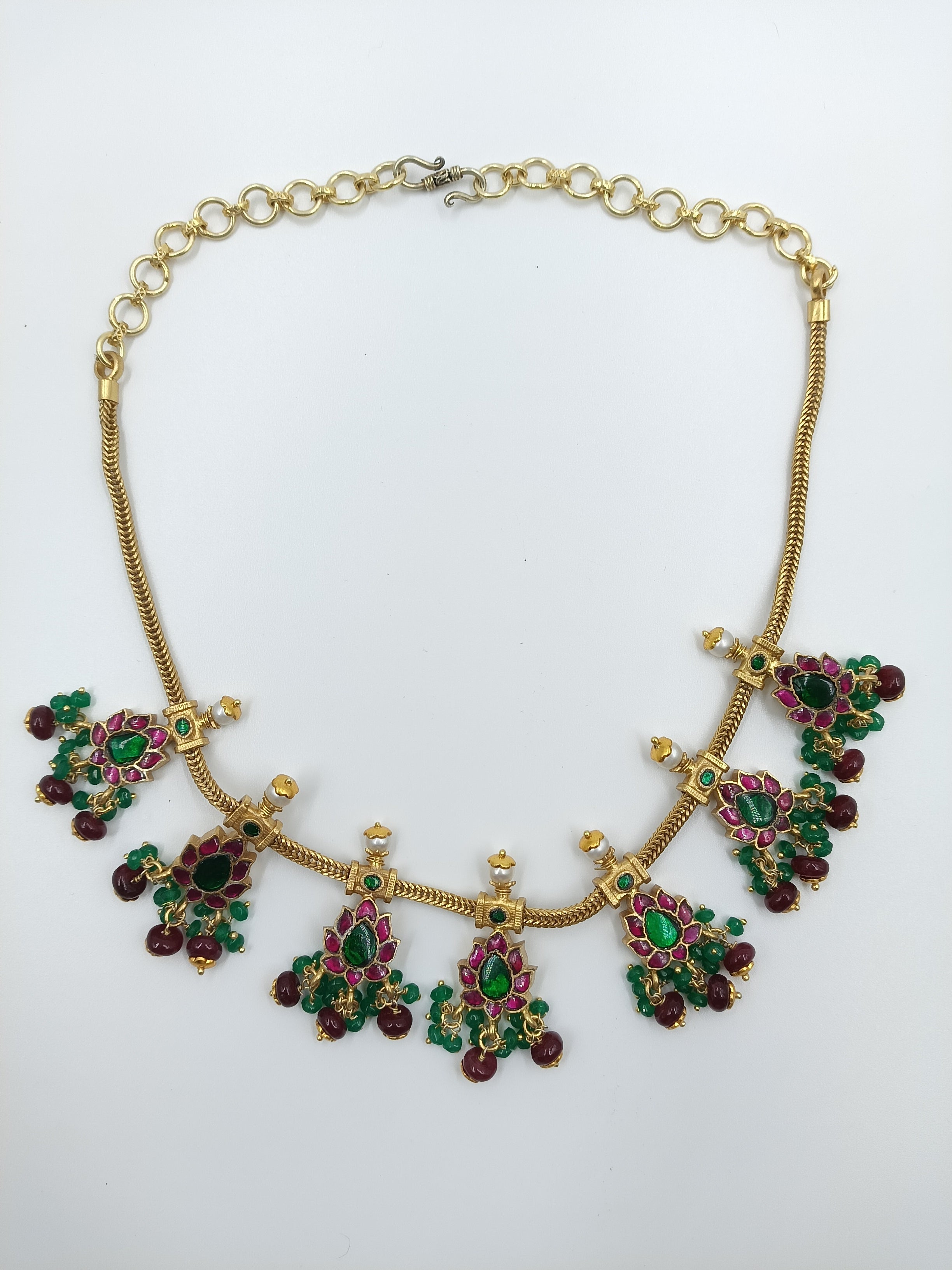 Meenakari Drop Choker with Ruby & Emerald Beads