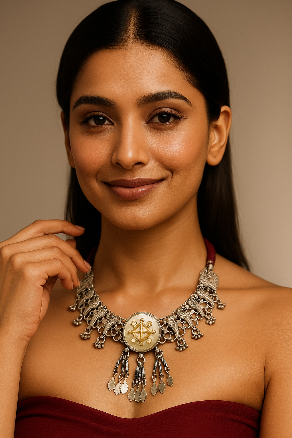 Gaja Motif Tribal Necklace with Mixed Metal Symbol