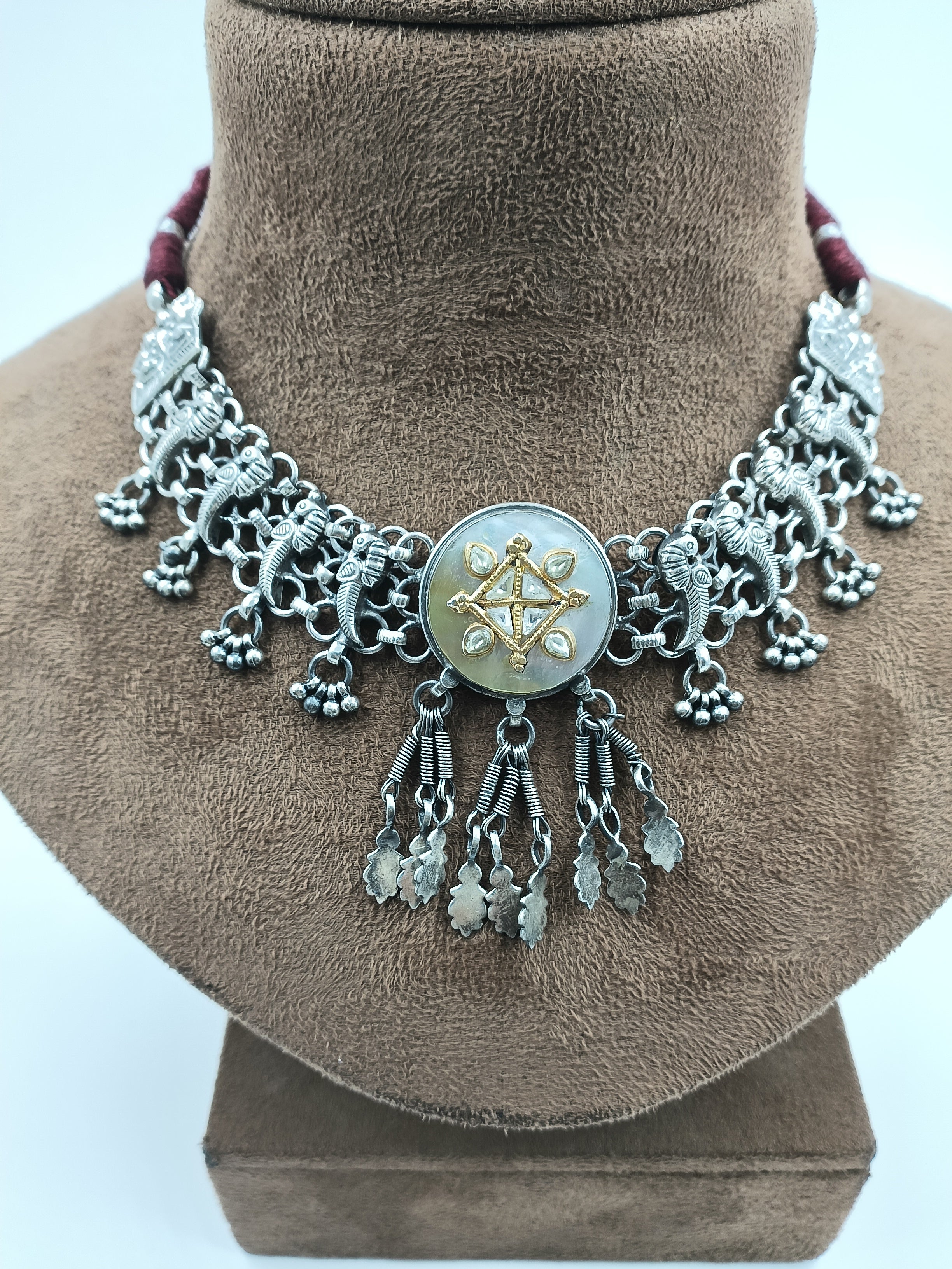 Gaja Motif Tribal Necklace with Mixed Metal Symbol