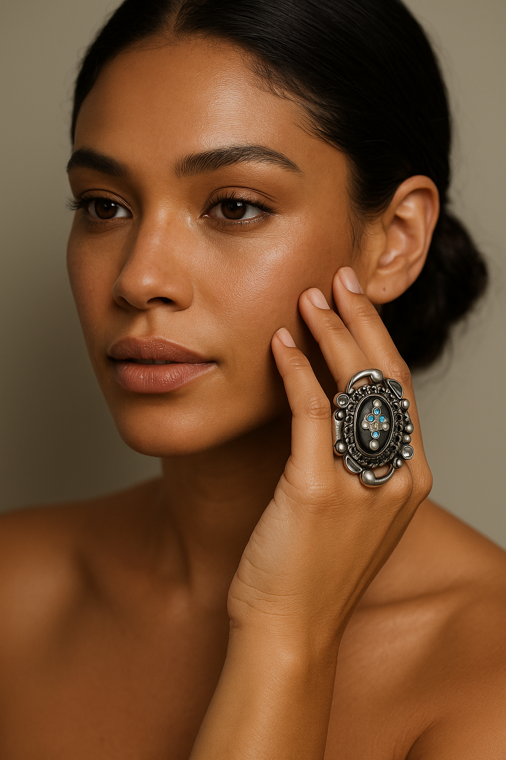 Turquoise and Mother-of-Pearl Inlay Ring