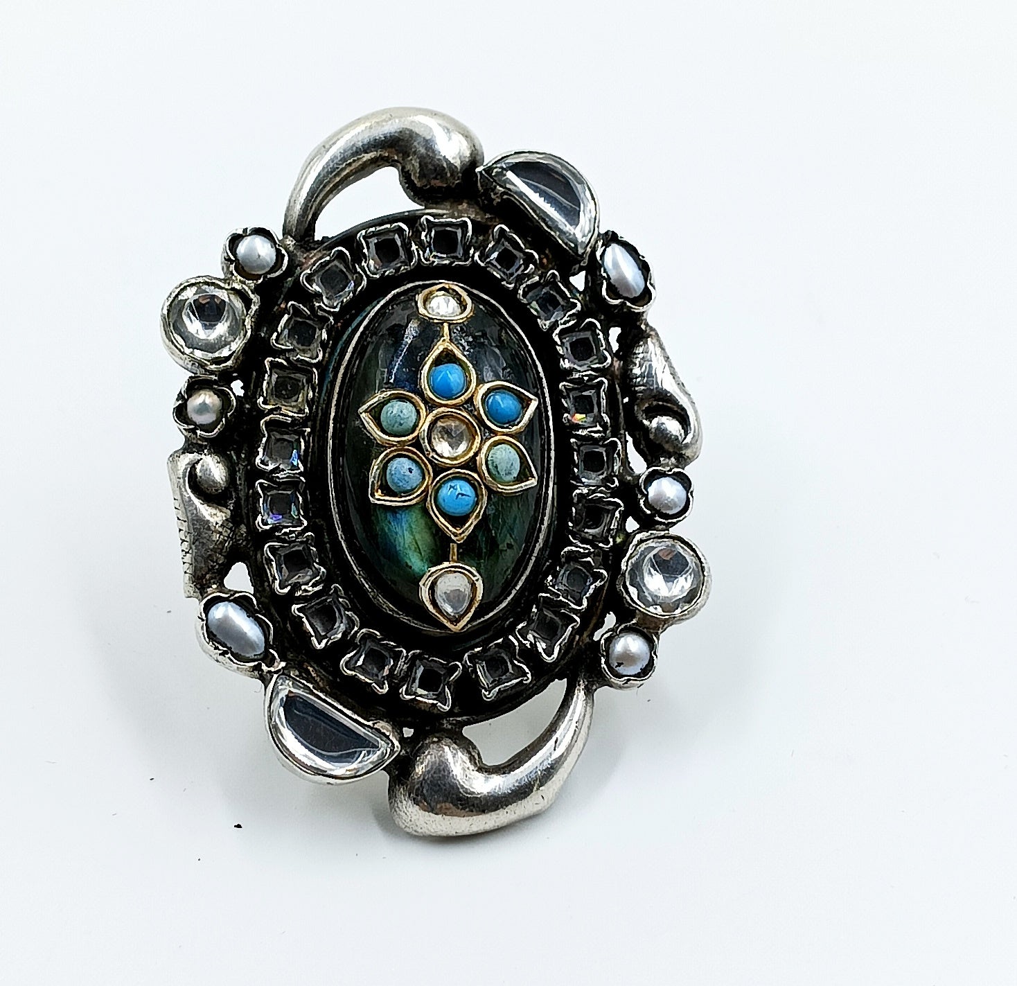 Turquoise and Mother-of-Pearl Inlay Ring
