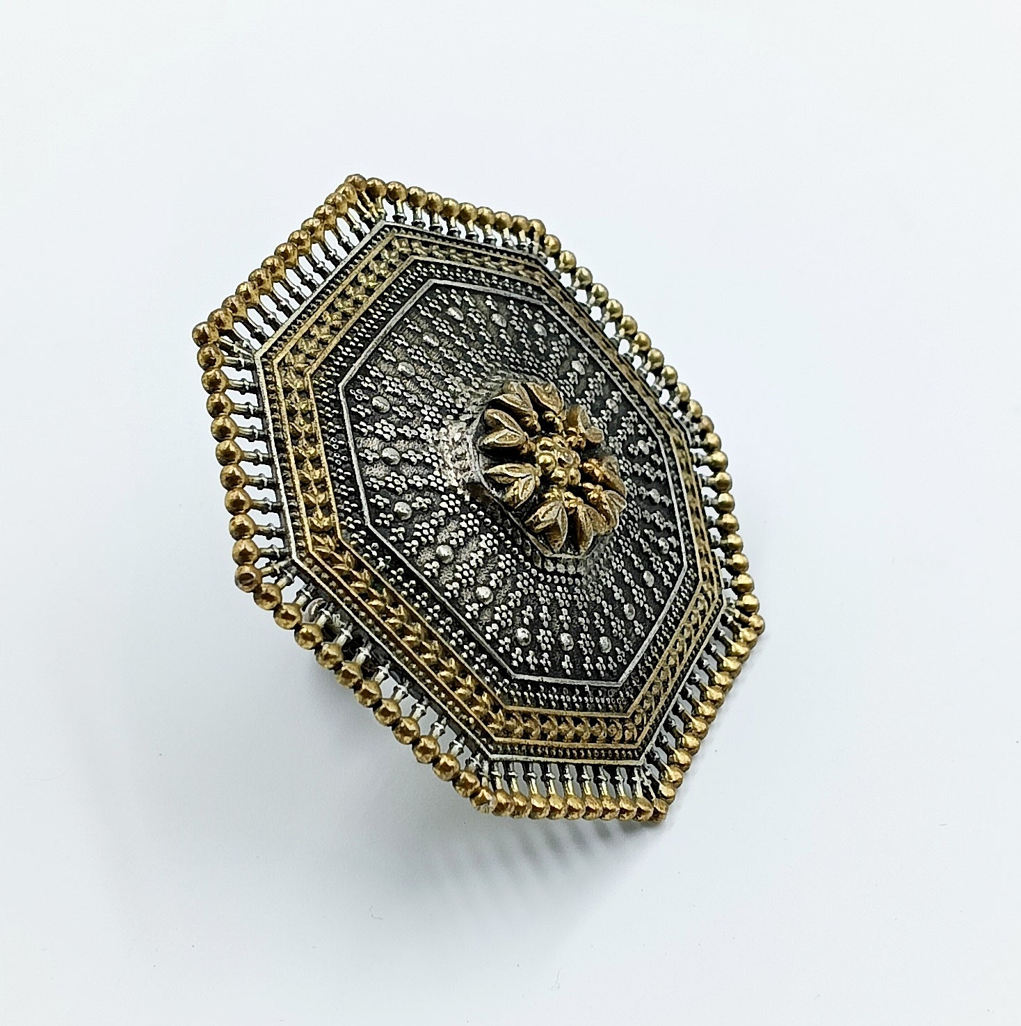 Green Stone Surrounded by Black CZ Ring