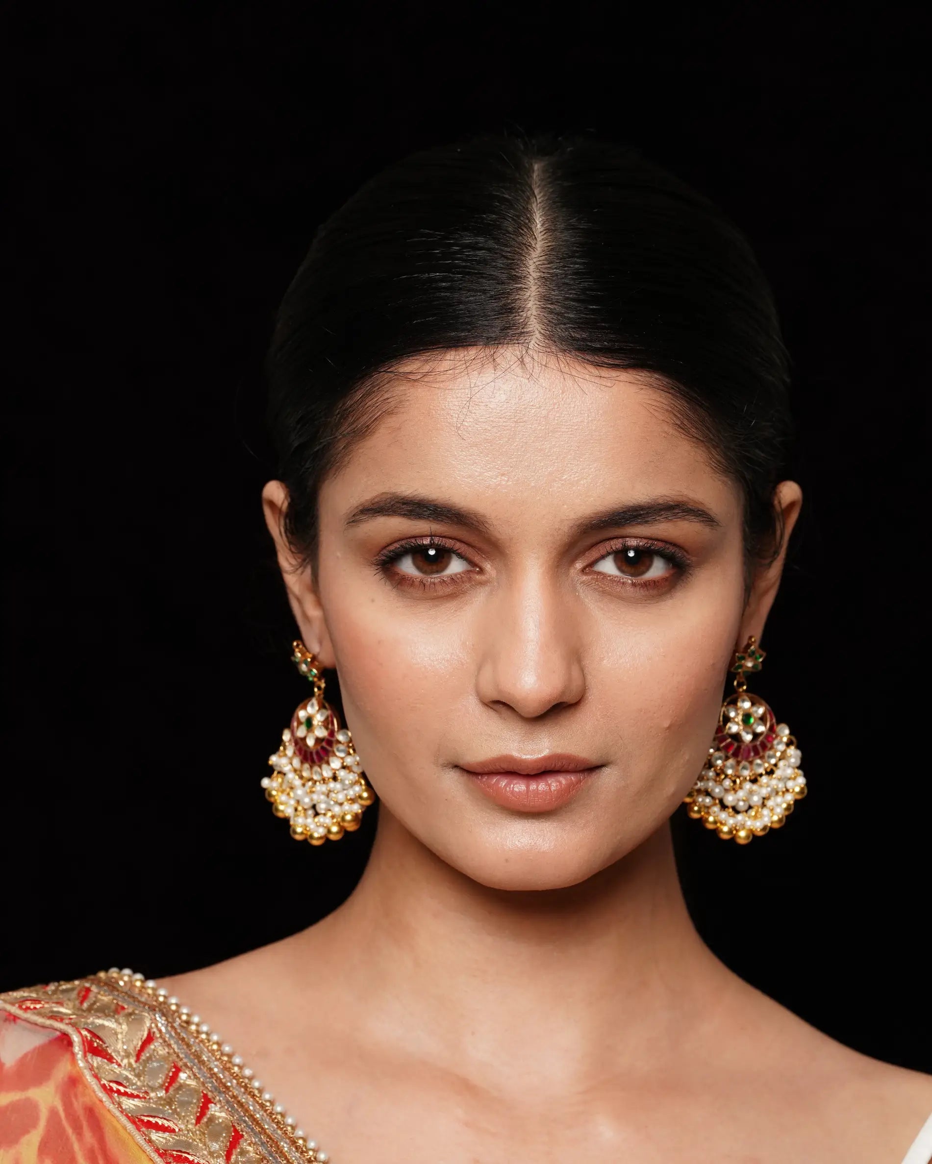 Jadau Kundan Flower Style Chandbali Earrings