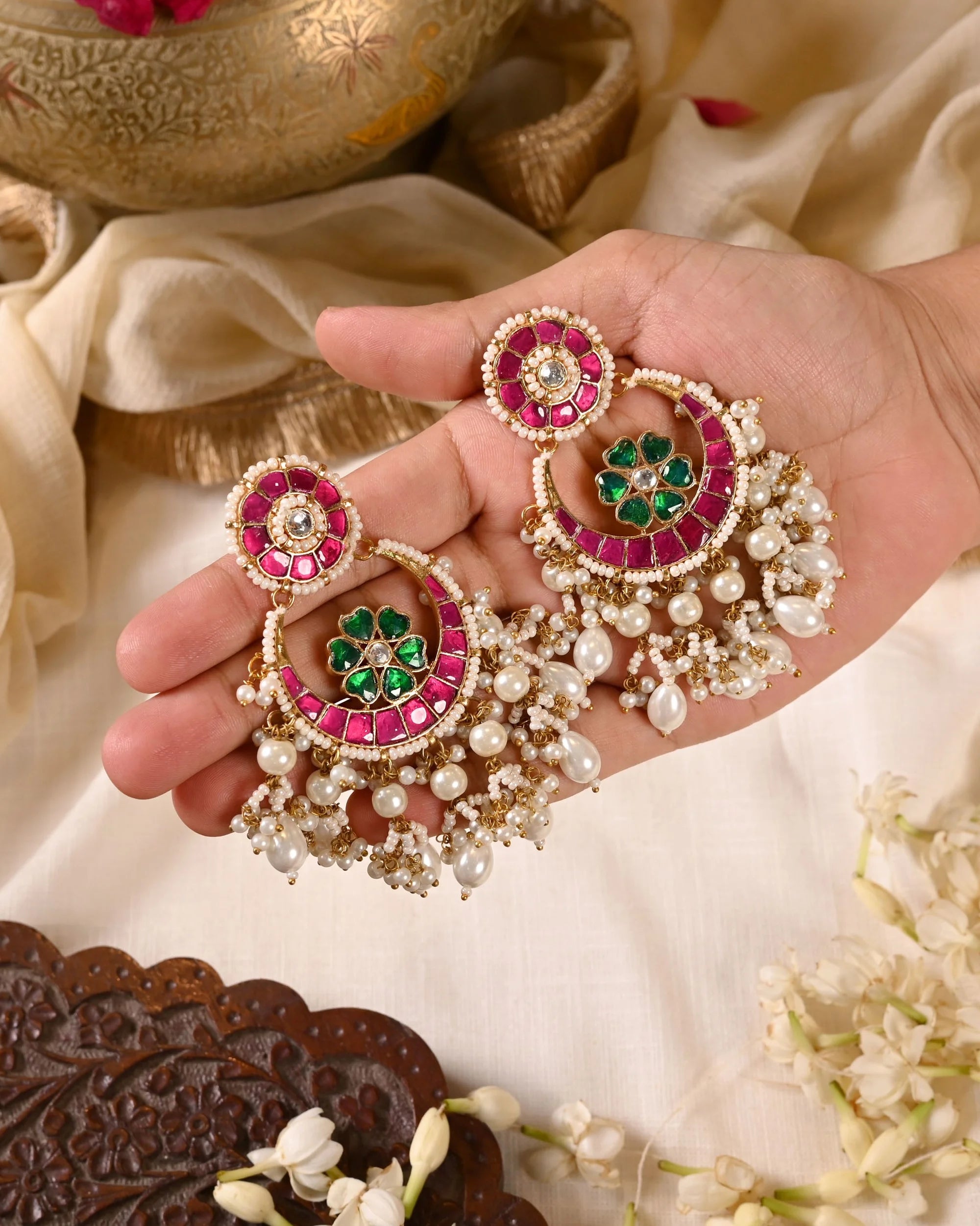 Jadau Kundan Chandbali Earrings 1