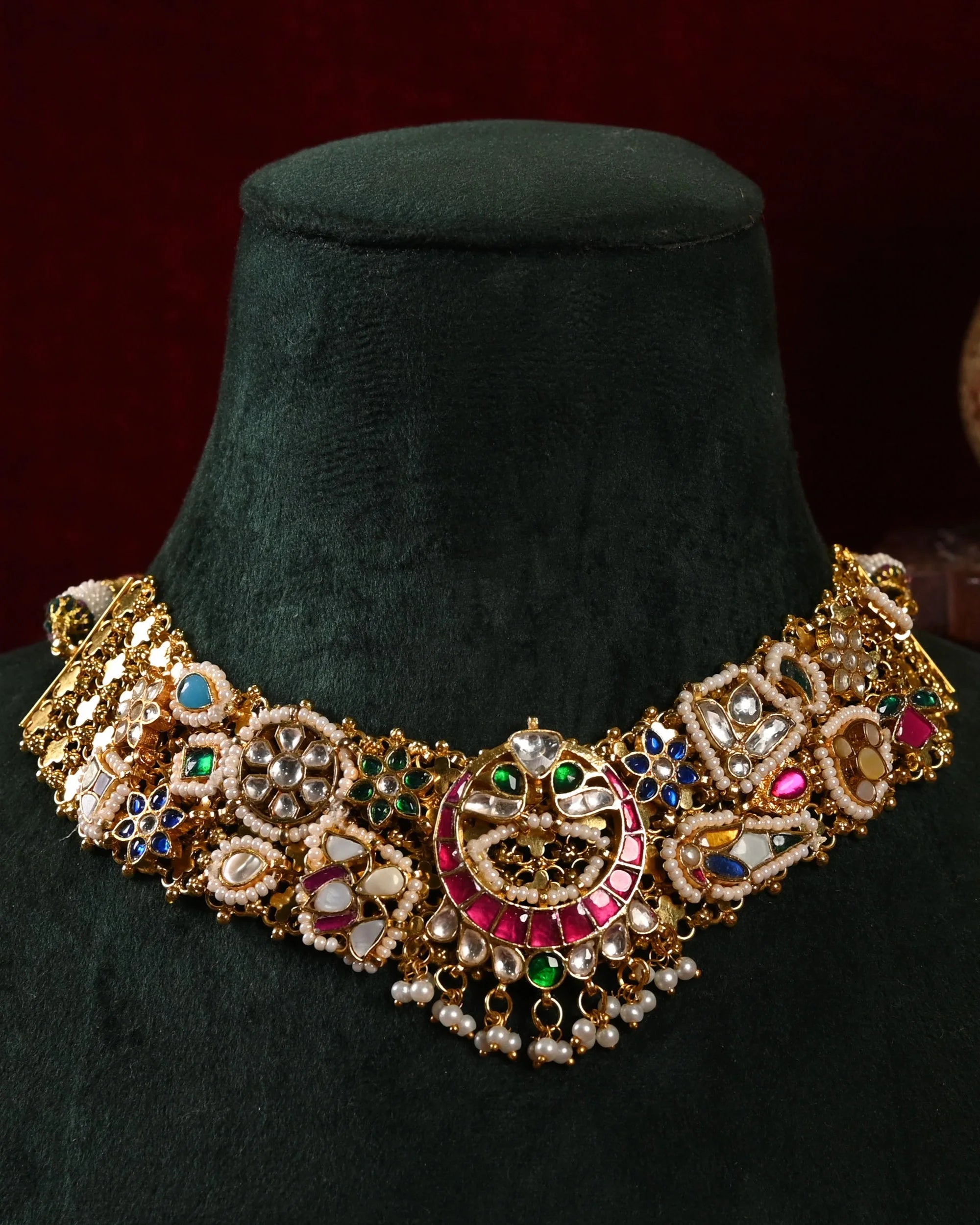 Jadau Kundan Fusion Choker with Earrings 1