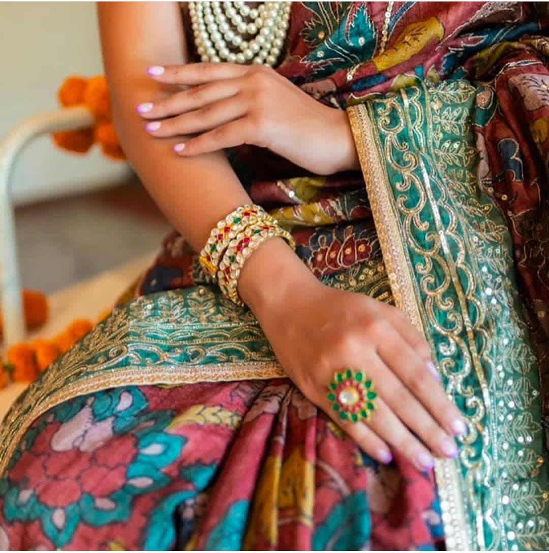 Pink & Green Jadau Bangles(Single Pc)