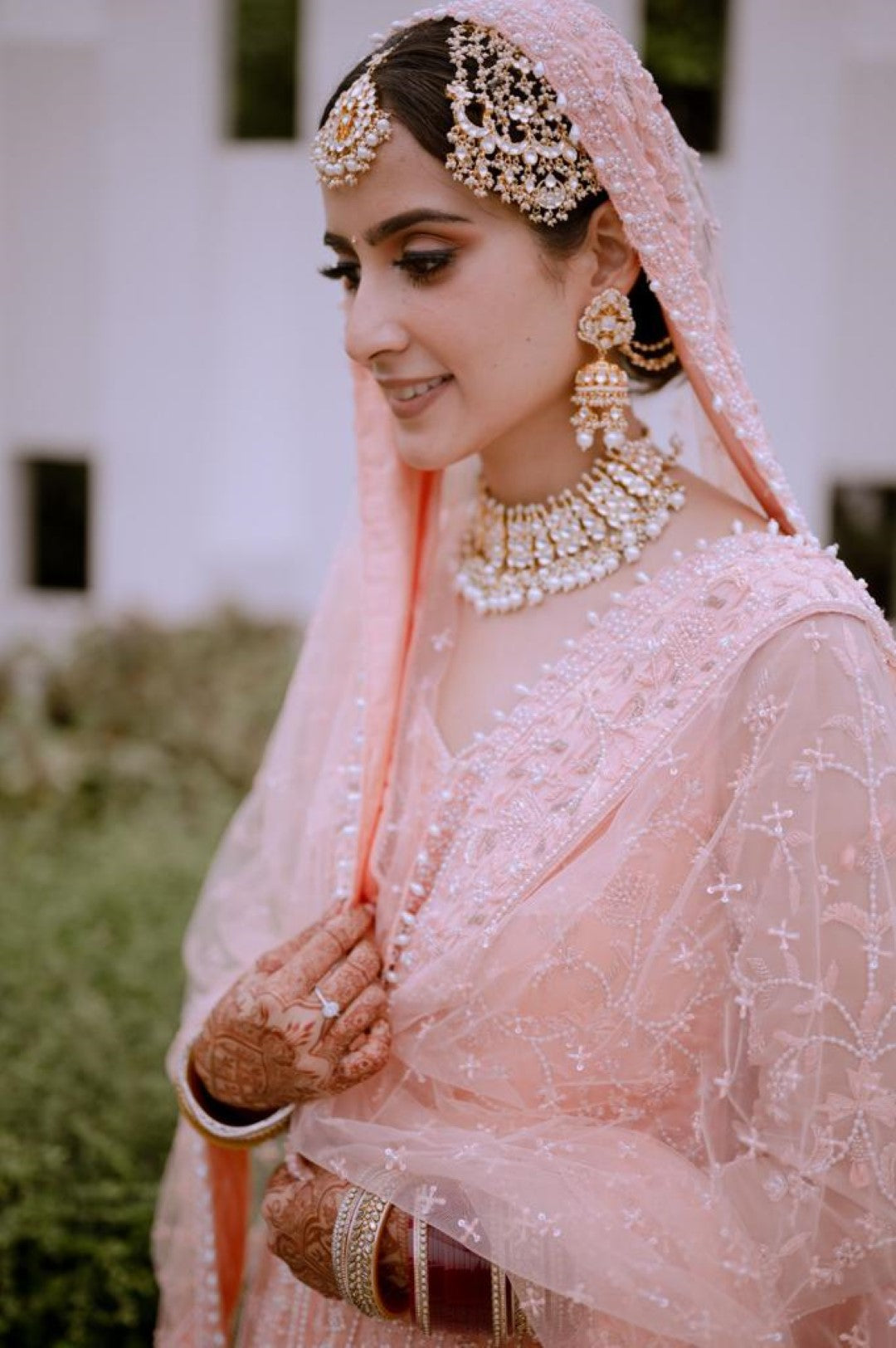 White Floral Gold Plated Maangtikka