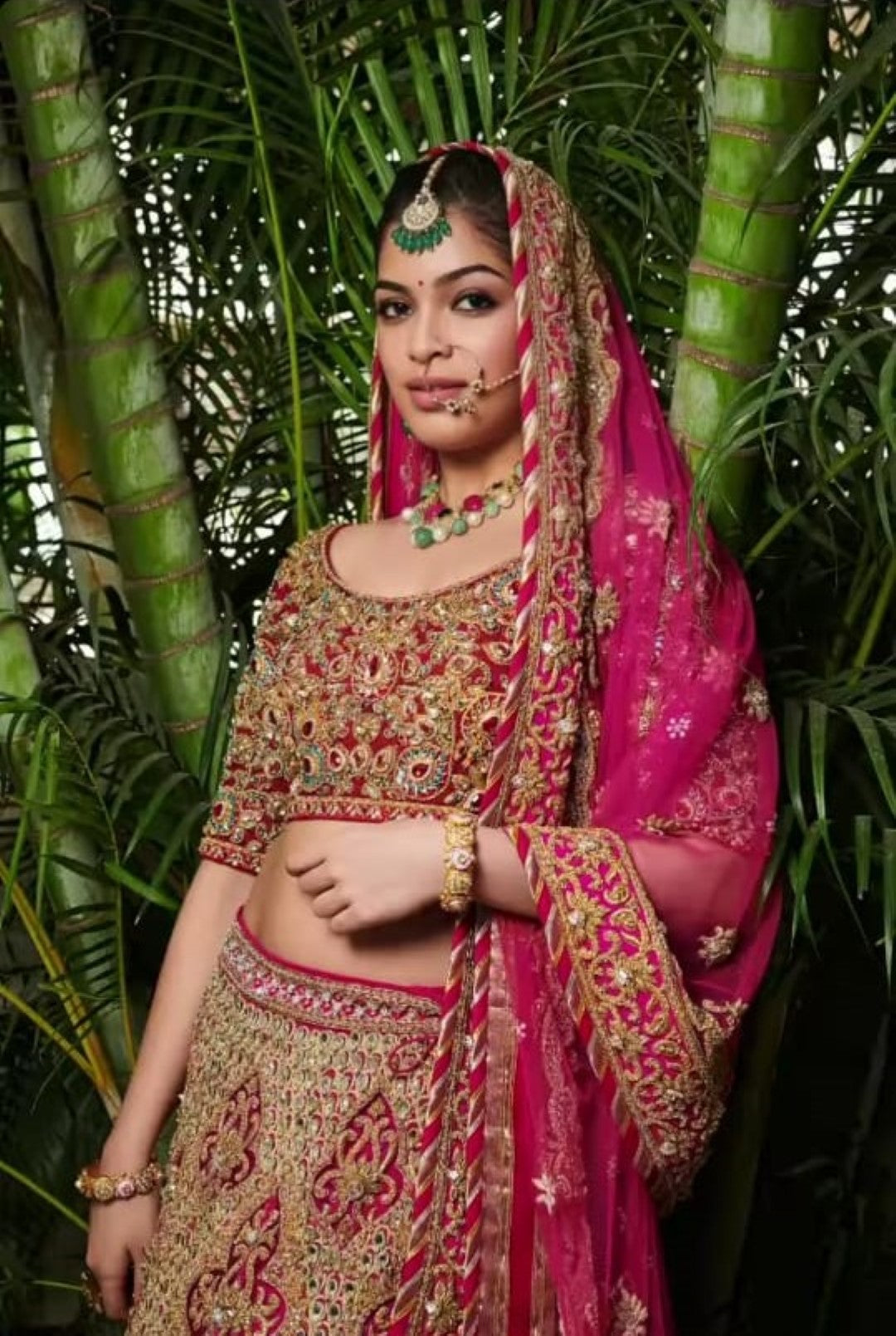White Tikka With Emerald And Sea Green Beads