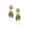 Jhumki In Moti Work And Pastel Pink Beads With Light Green Hangings